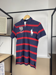 Polo Ralph Lauren rayé marine et rouge écusson