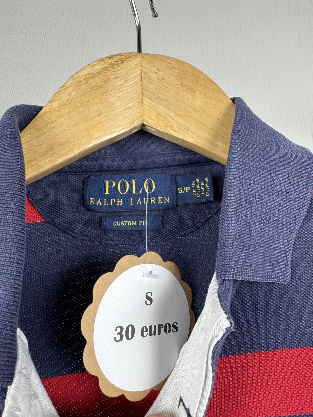 Polo Ralph Lauren rayé marine et rouge écusson