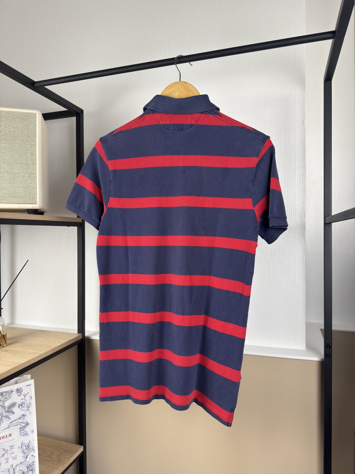 Polo Ralph Lauren rayé marine et rouge écusson