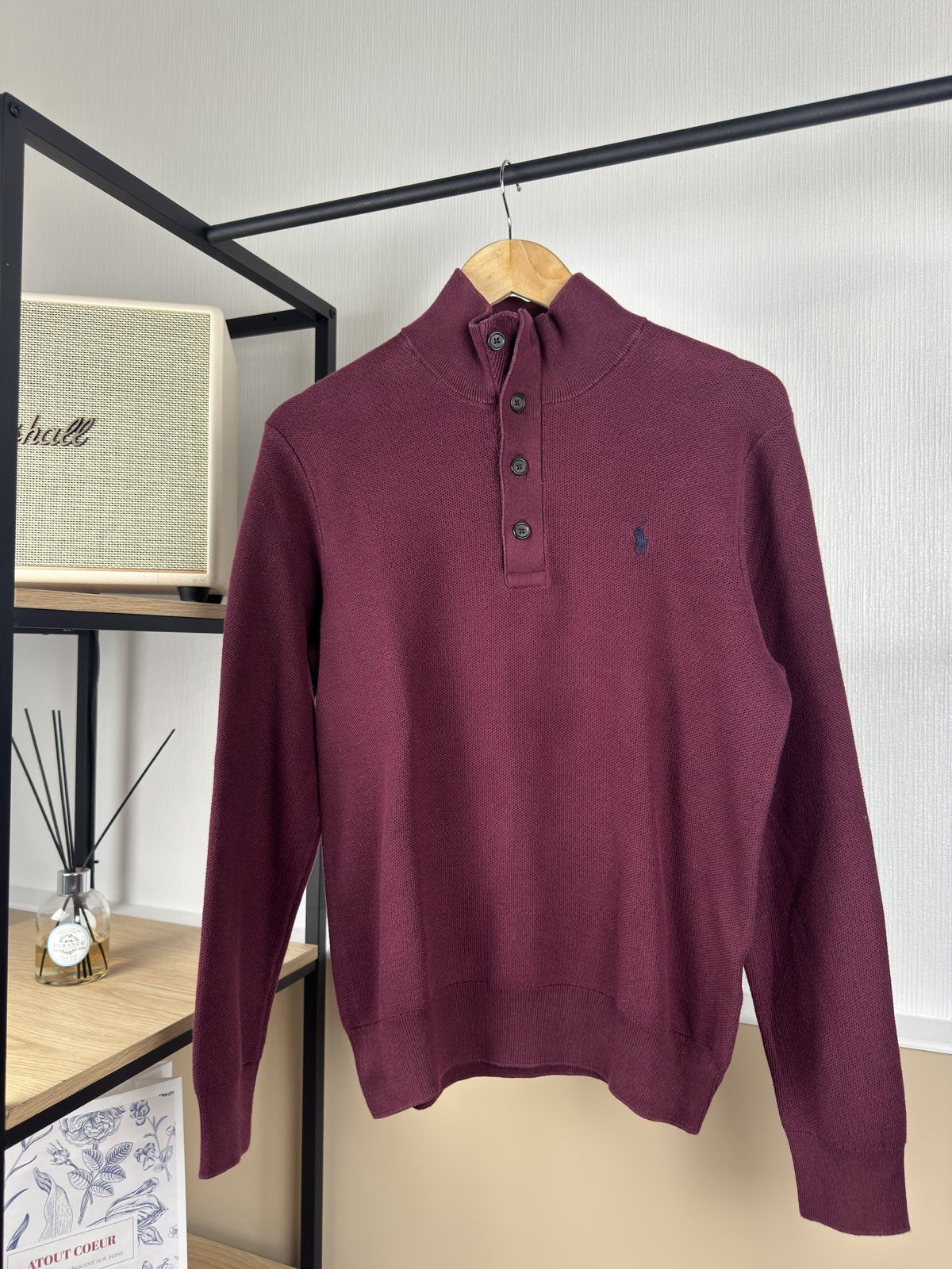 Pull col montant boutonné Ralph Lauren bordeaux