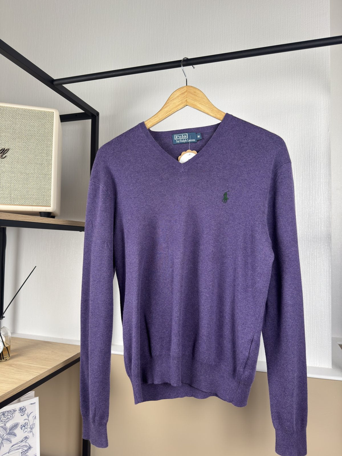 Pull col V Ralph Lauren violet chiné