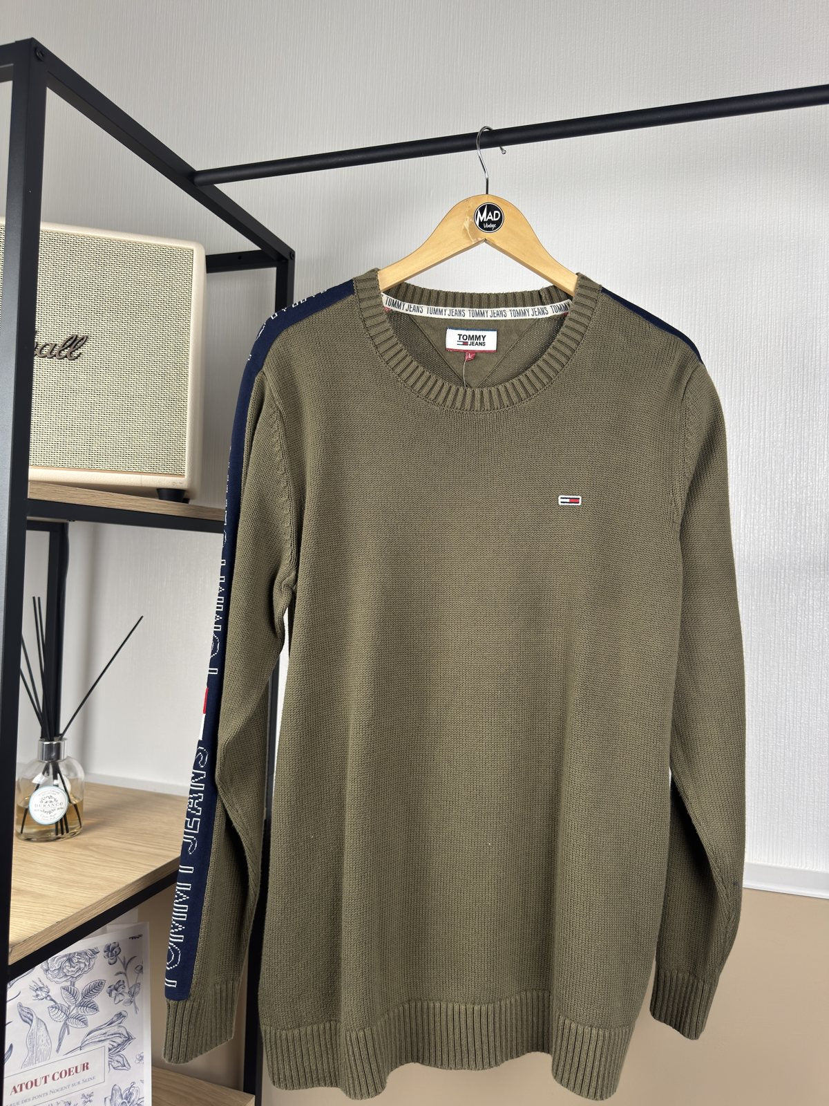 Pull Tommy Jeans kaki bandes logo