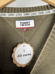 Pull Tommy Jeans kaki bandes logo