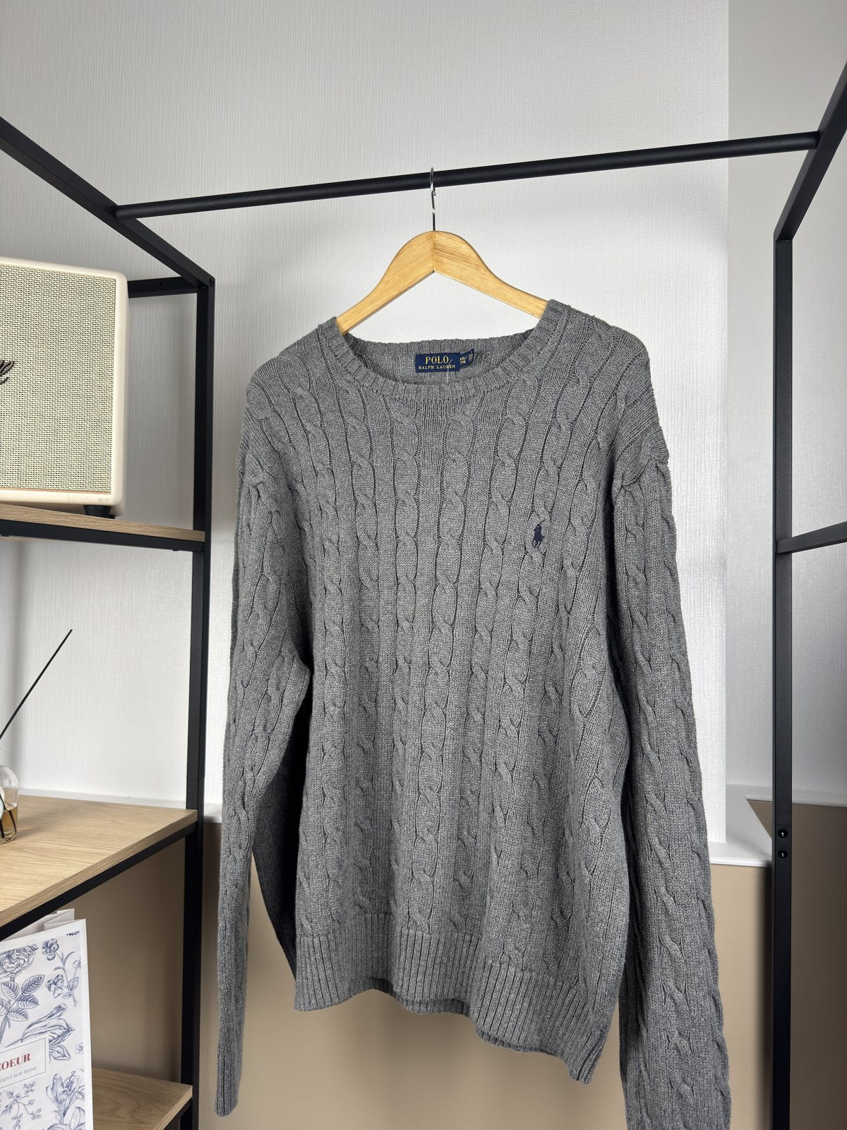 Pull torsadé Ralph Lauren gris