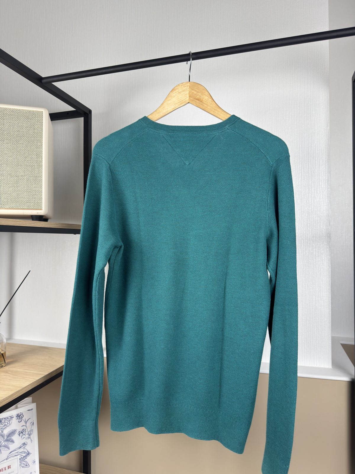 Pull col V Tommy Hilfiger vert canard