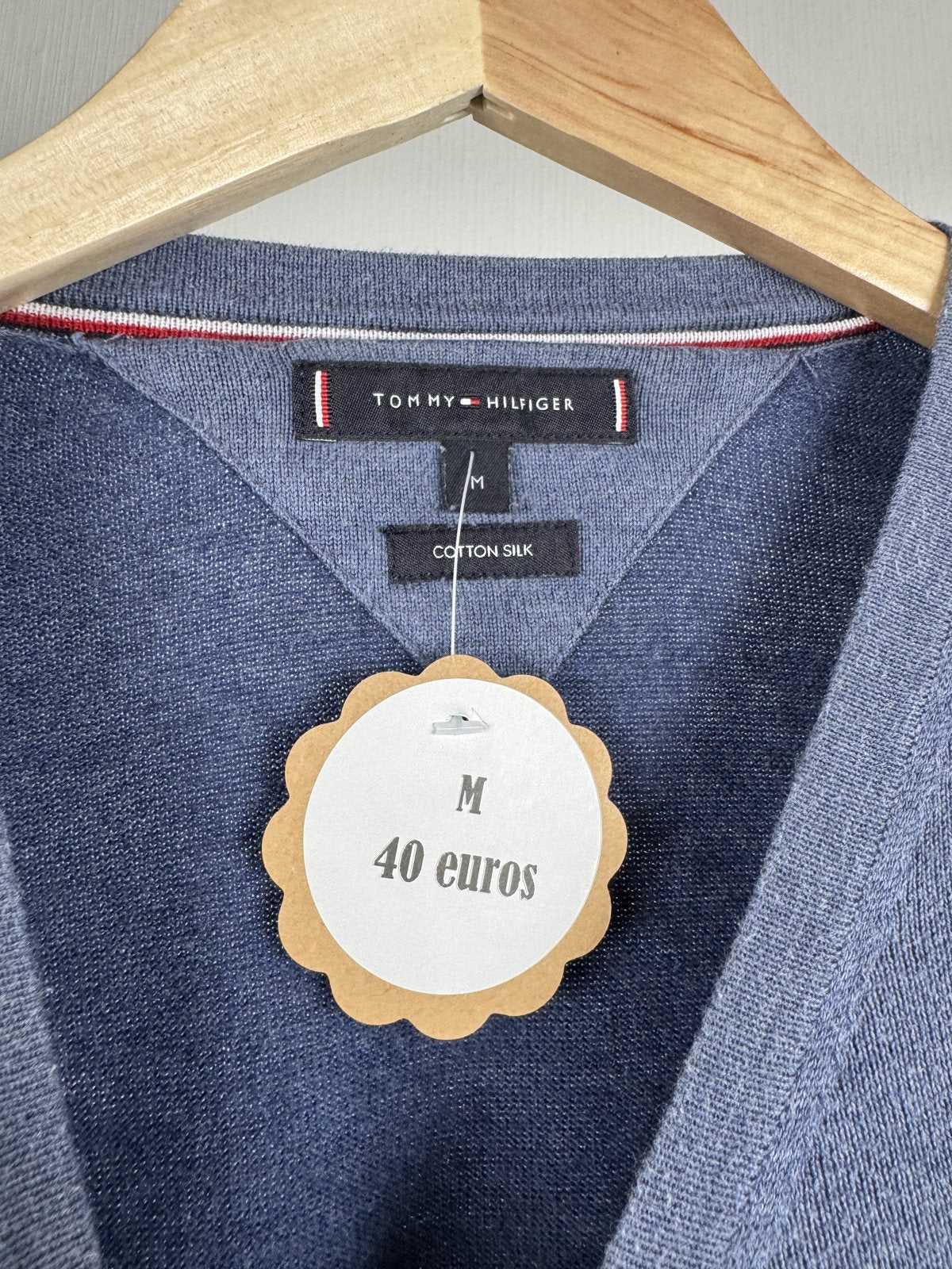 Pull col V Tommy Hilfiger bleu chiné
