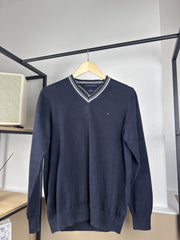 Pull col V Tommy Hilfiger marine liseré
