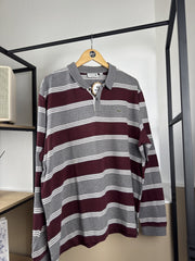 Polo manches longues Lacoste rayé gris et bordeaux