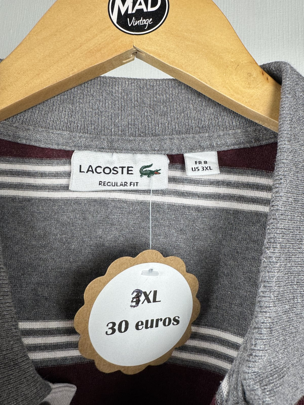 Polo manches longues Lacoste rayé gris et bordeaux