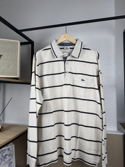 Polo manches longues Lacoste rayé écru et marine