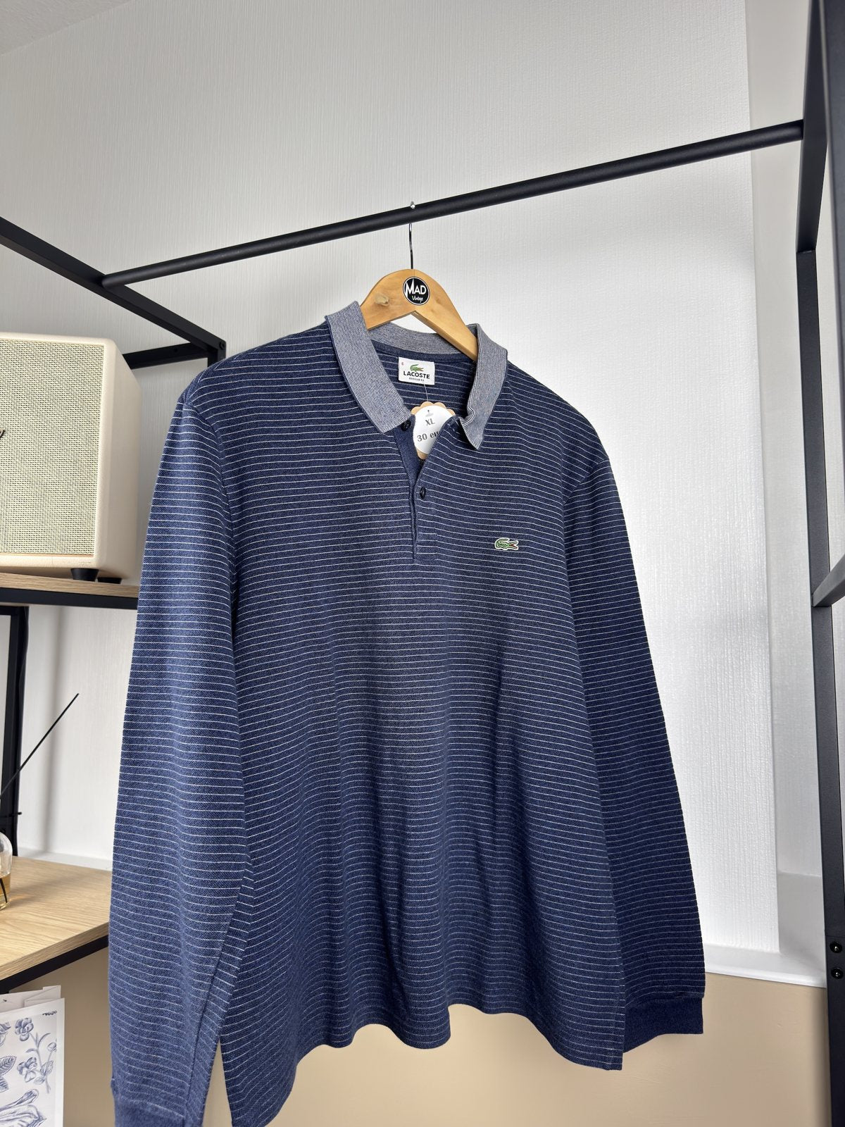 Polo manches longues Lacoste rayé marine