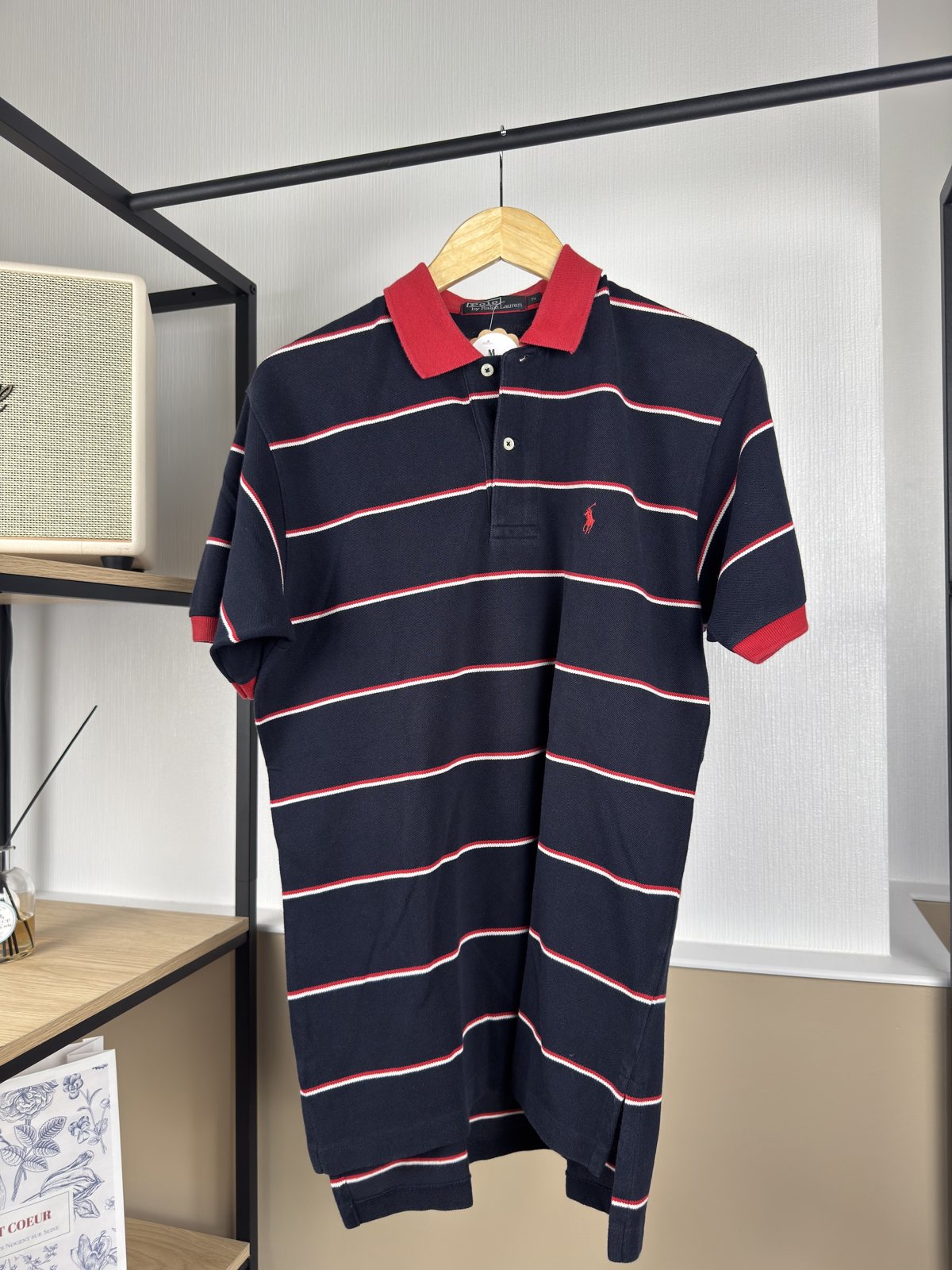 Polo Ralph Lauren rayé marine col rouge