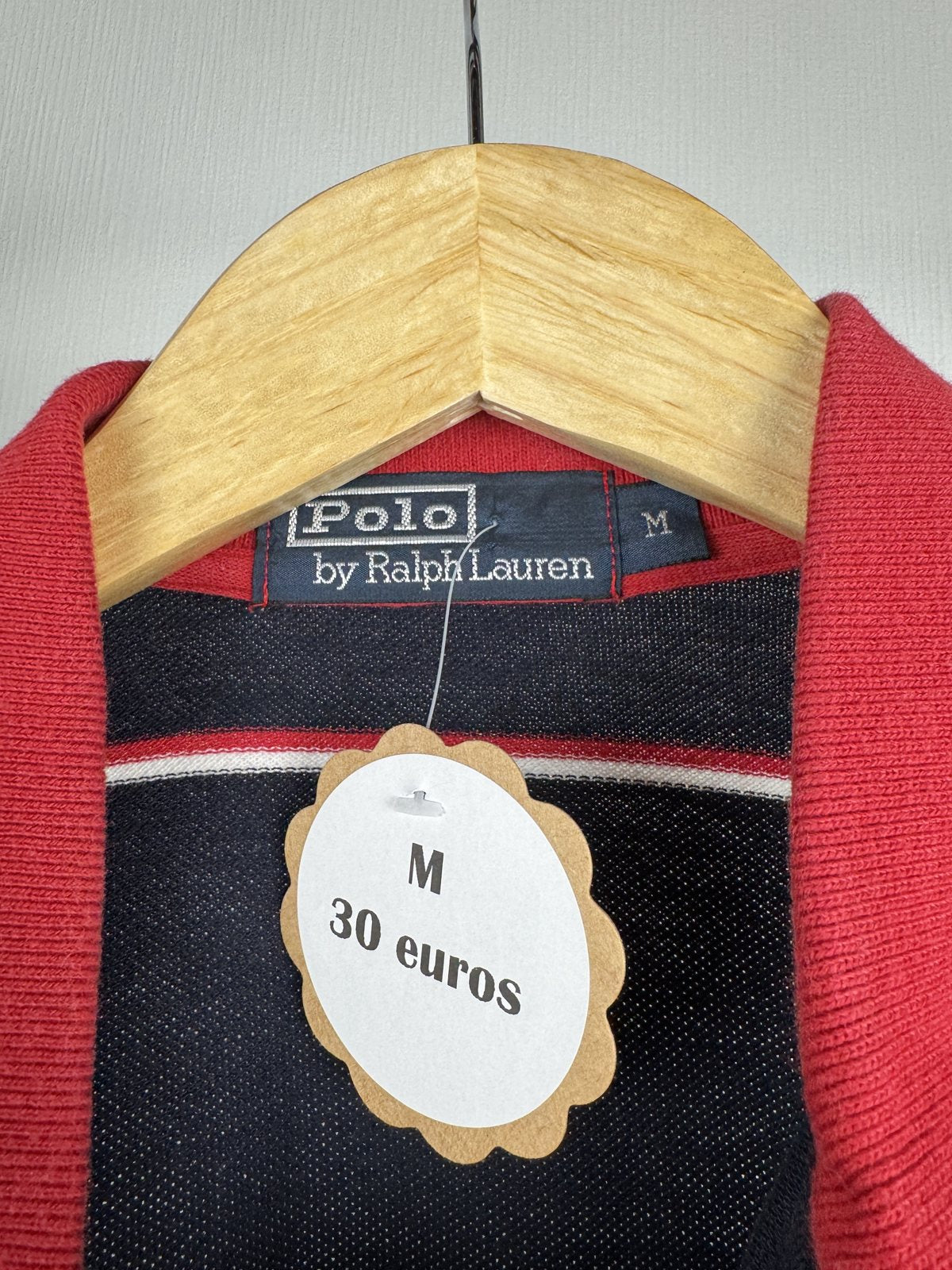 Polo Ralph Lauren rayé marine col rouge