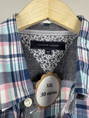 Chemise Tommy Hilfiger à carreaux rose et bleu manches courtes
