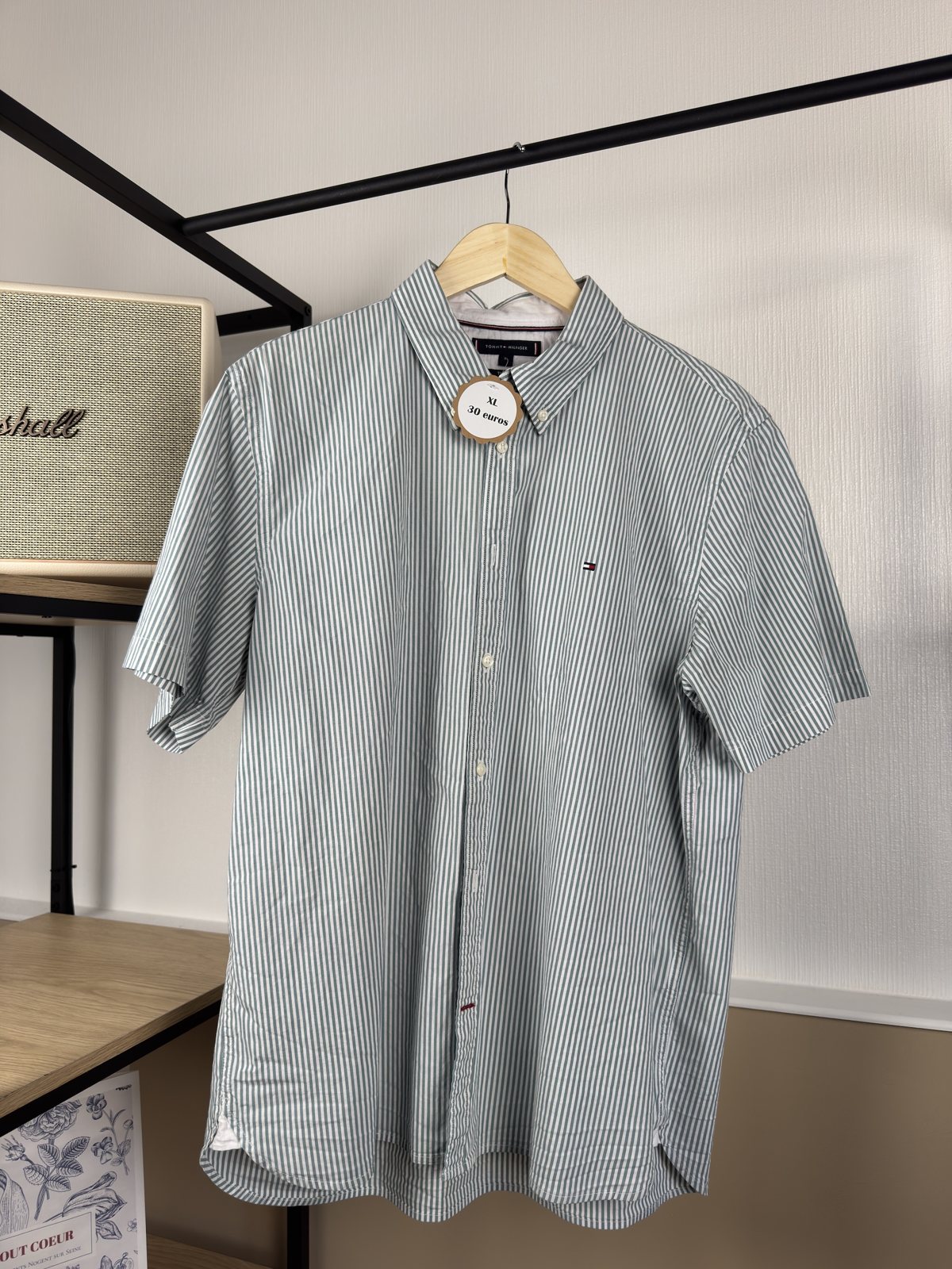 Chemise Tommy Hilfiger rayée vert et blanc manches courtes