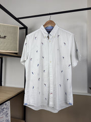 Chemise Tommy Hilfiger blanche brodée flamants manches courtes