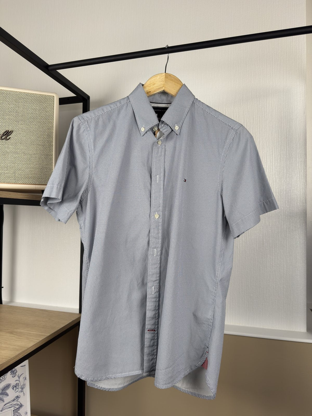 Chemise Tommy Hilfiger à micro-motifs gris bleu manches courtes