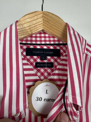 Chemise Tommy Hilfiger rayée framboise et blanc manches courtes