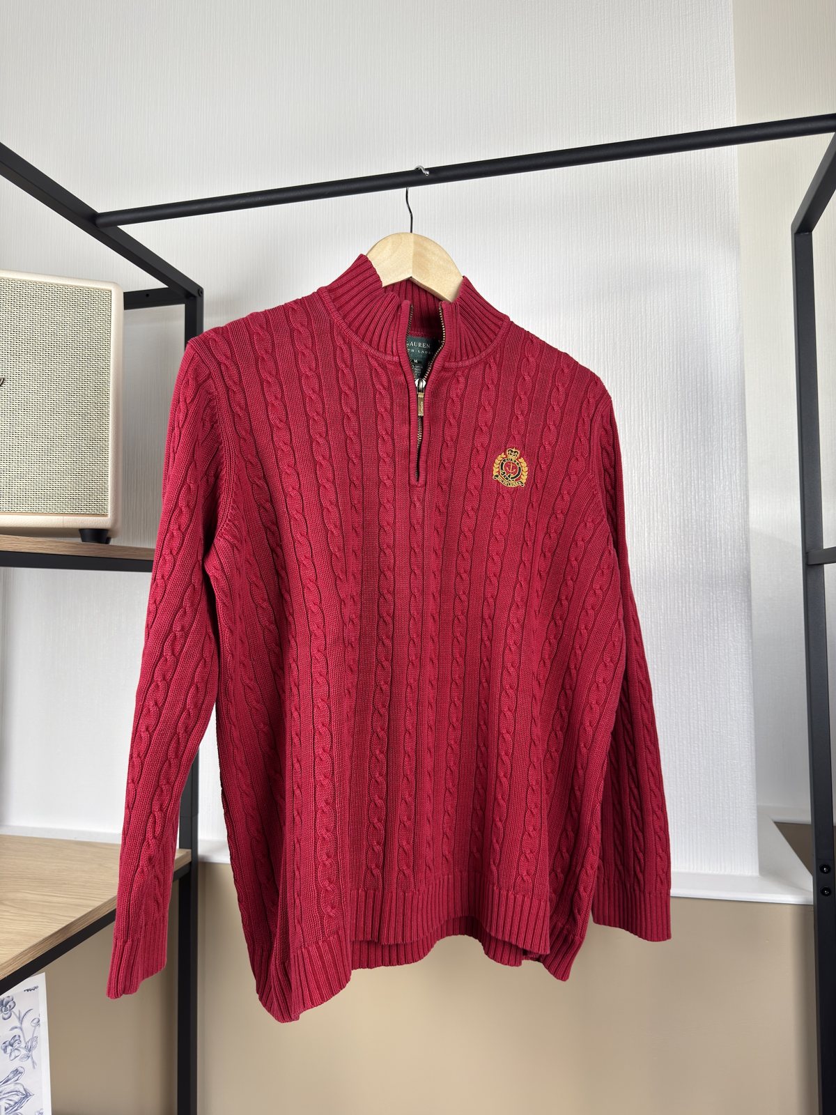 Pull camionneur torsadé Lauren Ralph Lauren rouge écusson