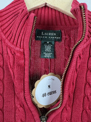 Pull camionneur torsadé Lauren Ralph Lauren rouge écusson