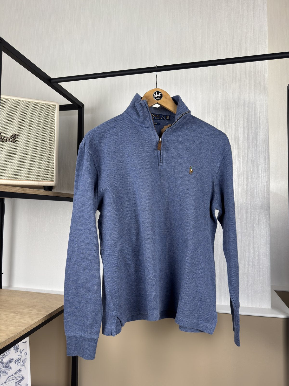 Pull camionneur Ralph Lauren bleu chiné