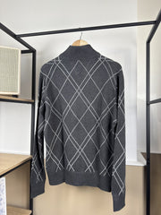 Pull camionneur Tommy Hilfiger gris à losanges