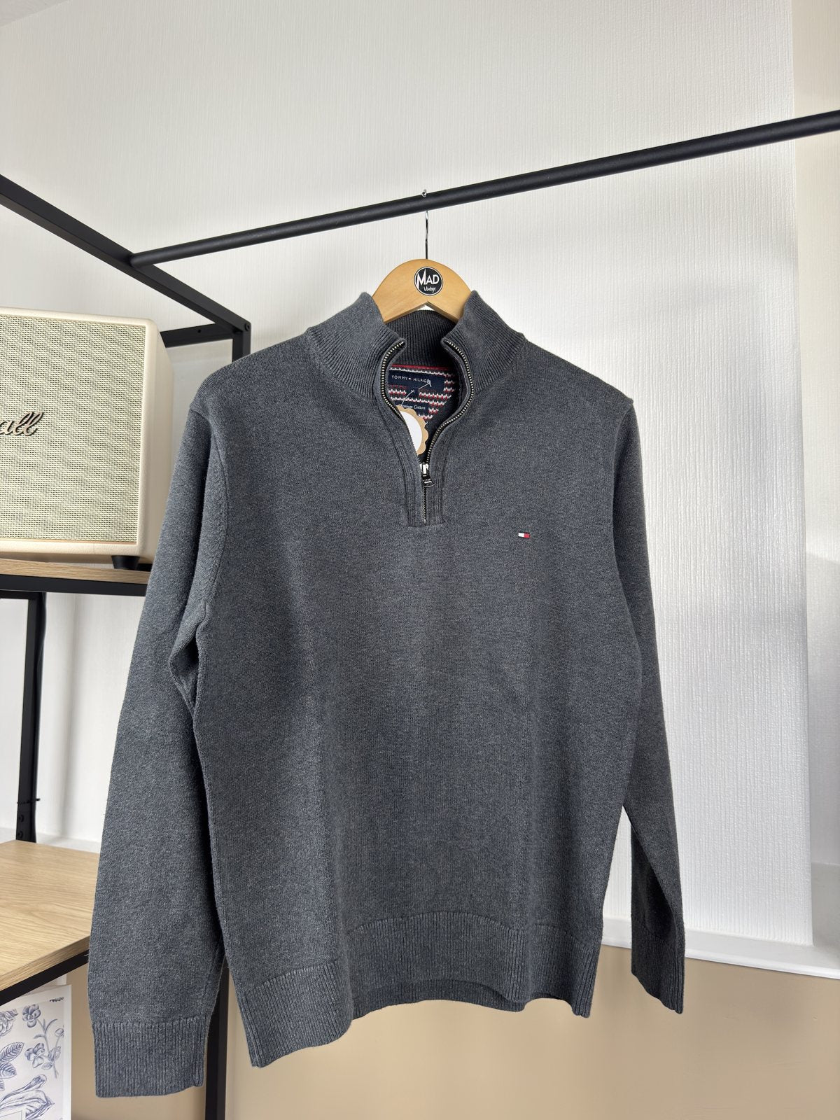 Pull camionneur Tommy Hilfiger gris anthracite