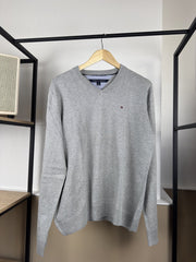 Pull col V Tommy Hilfiger gris clair