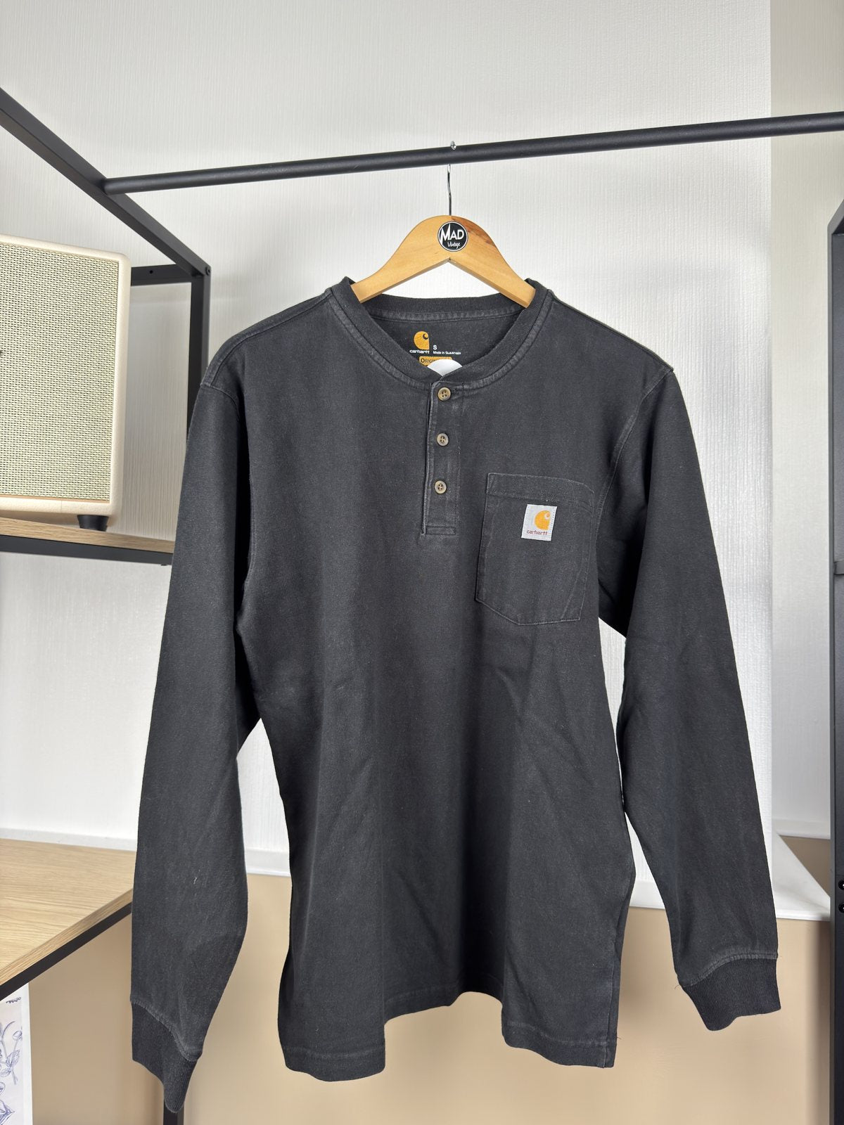 T-shirt henley manches longues Carhartt noir à poche