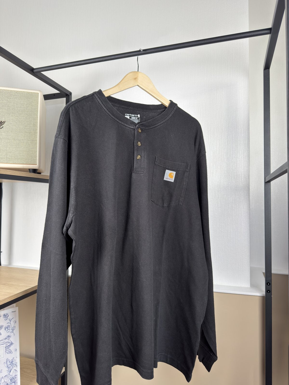 T-shirt henley manches longues Carhartt noir à poche